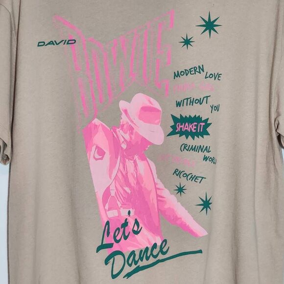 David Bowie T-Shirt NWT Size Large Tan Short Sleeve David Bowie Let's Dance Tee - Picture 3 of 6